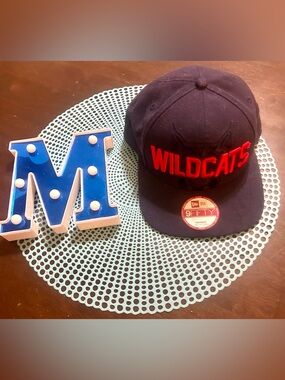 New Era Navy Snapback Hat with Red WILDCATS Embroidery; with stickers